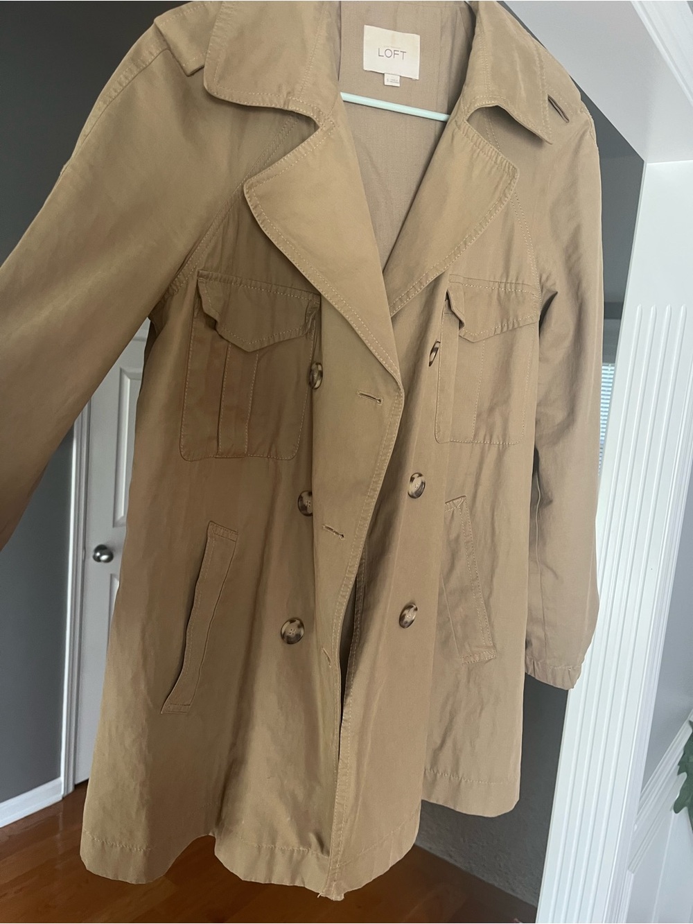LOFT Tan Double-Breasted Trench Coat
